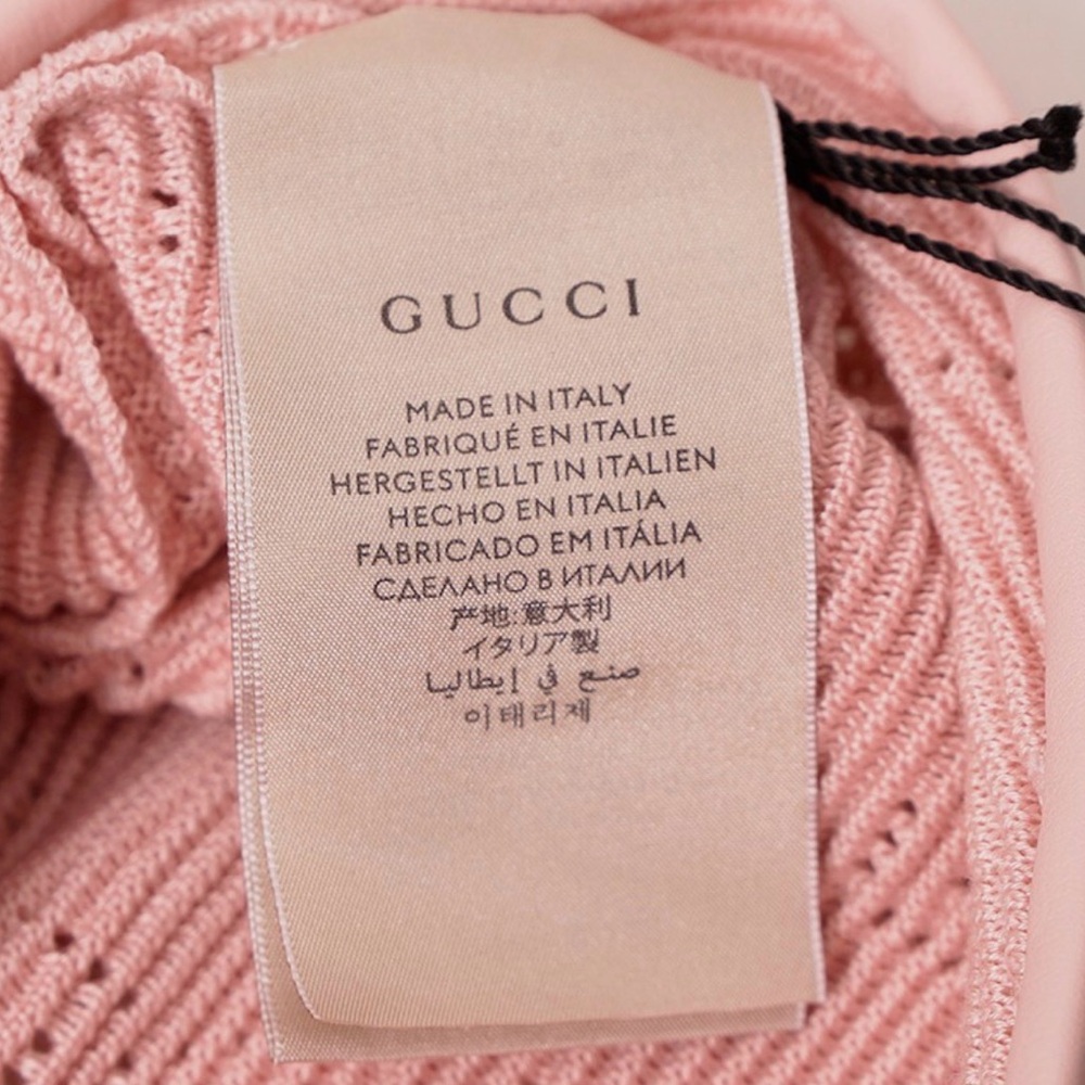 GUCCI GENUINE Pink Knit Beret with Ribbon Tie - Women's Fashion Accessory - Picture 9 of 10